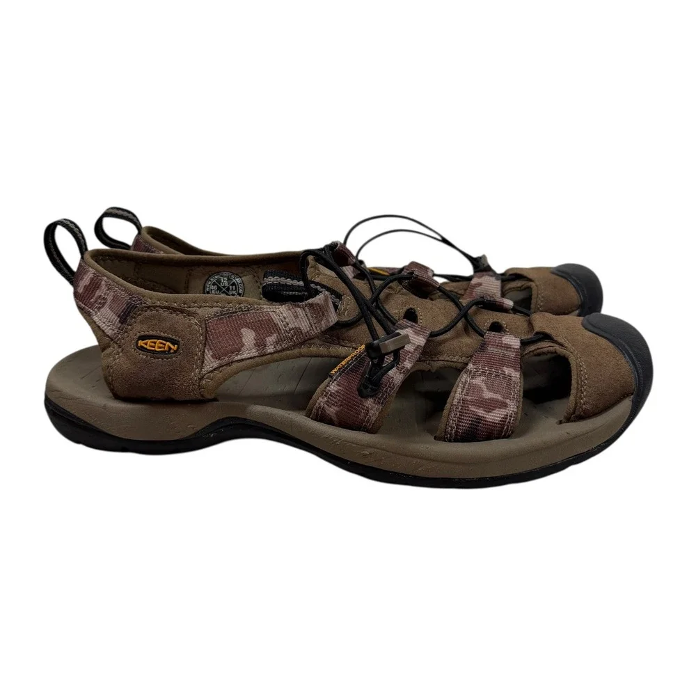 KEEN Clearwater CNX Sandals Mens 12 Brown Camo Bungee Lace Outdoor Hiking Logo